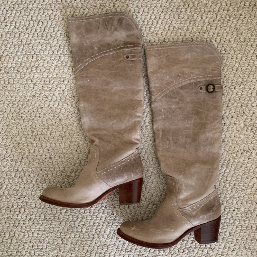 Frye Taupe Knee High Leather Boots